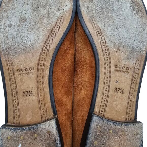 Gucci Jordaan Horsebit Flat Slip On Loafer Brown Suede Gold Size 37.5 US 7.5 - Picture 10 of 10